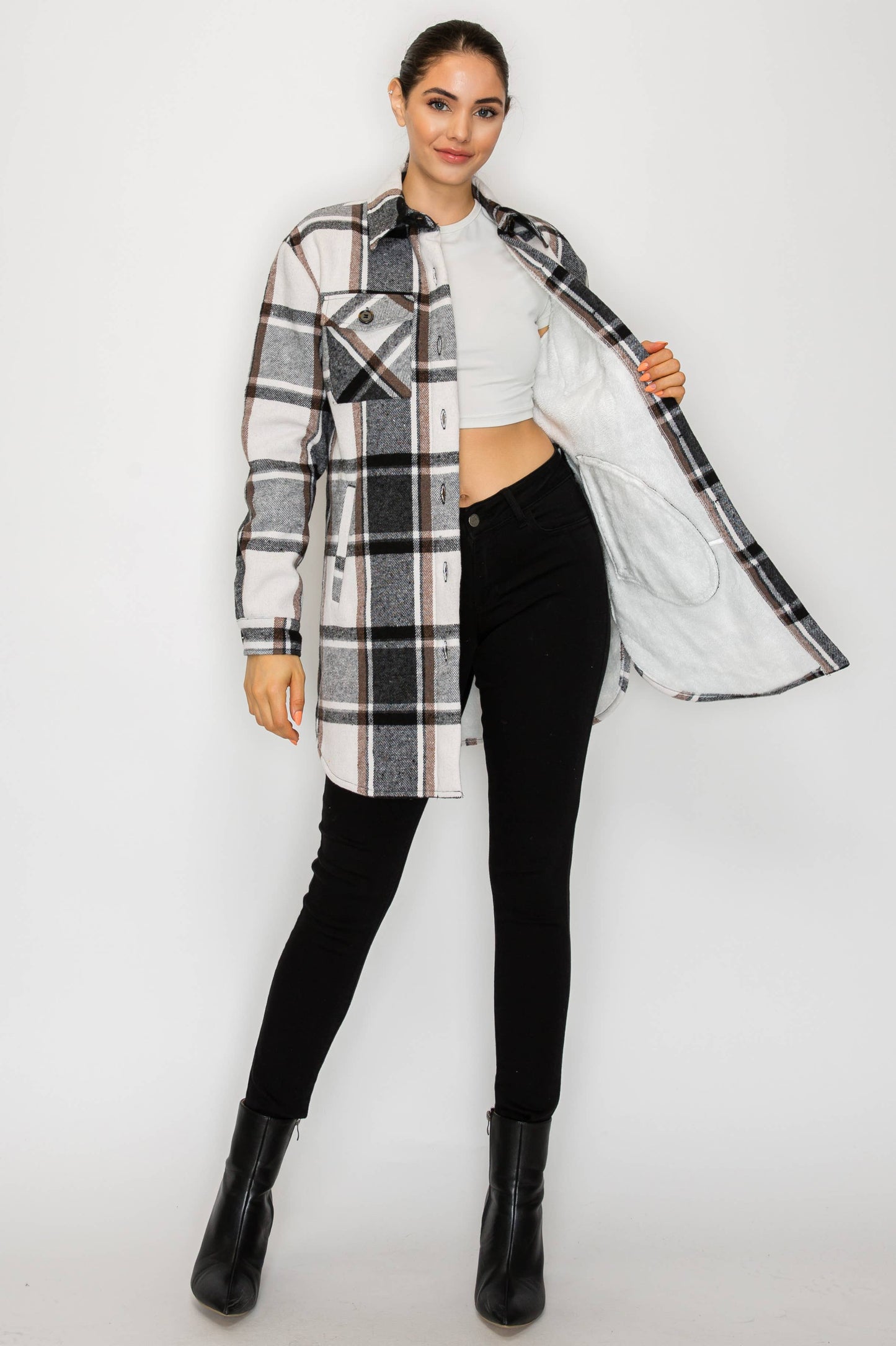 USA Plaid Sherpra Shacket