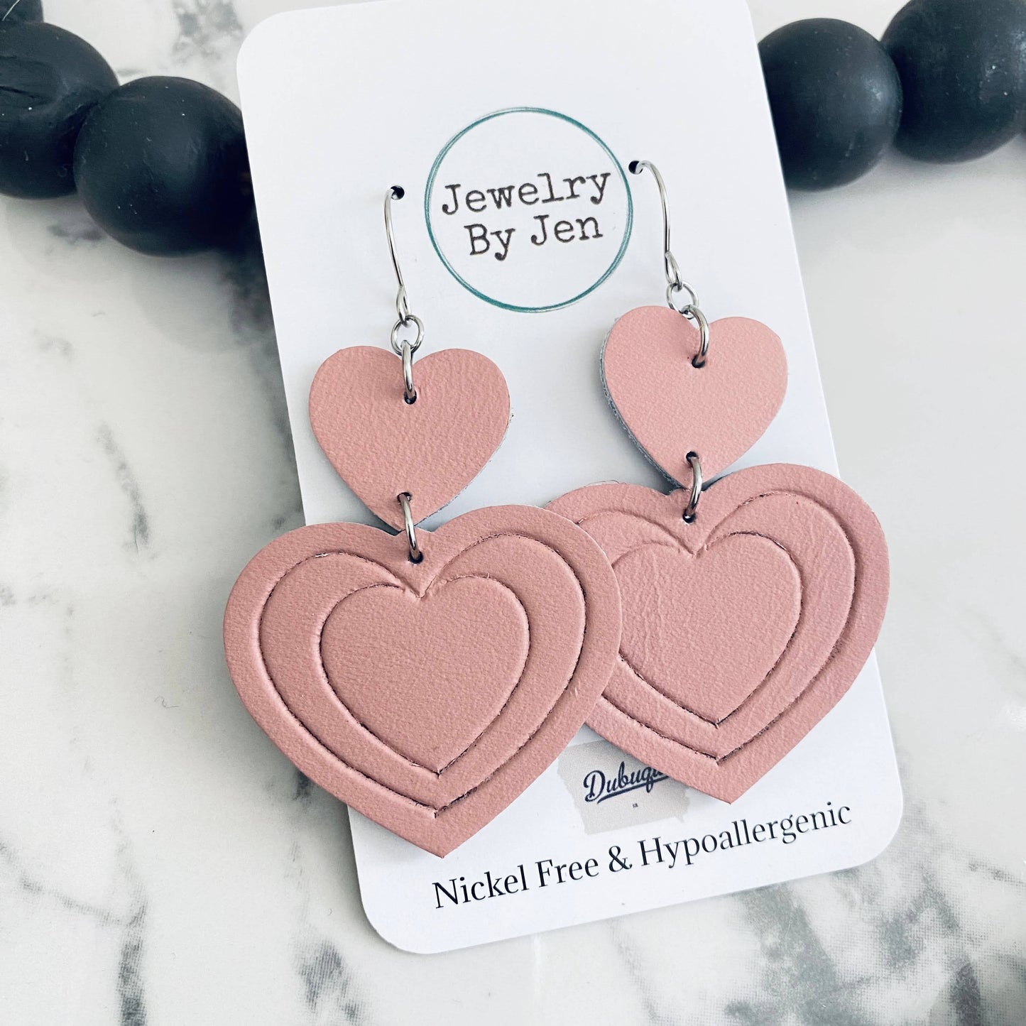 Embossed Double Heart Earrings: Blush Pink sale