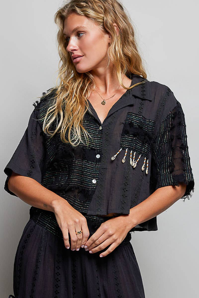 POL Boho Woven Shell Beads Top