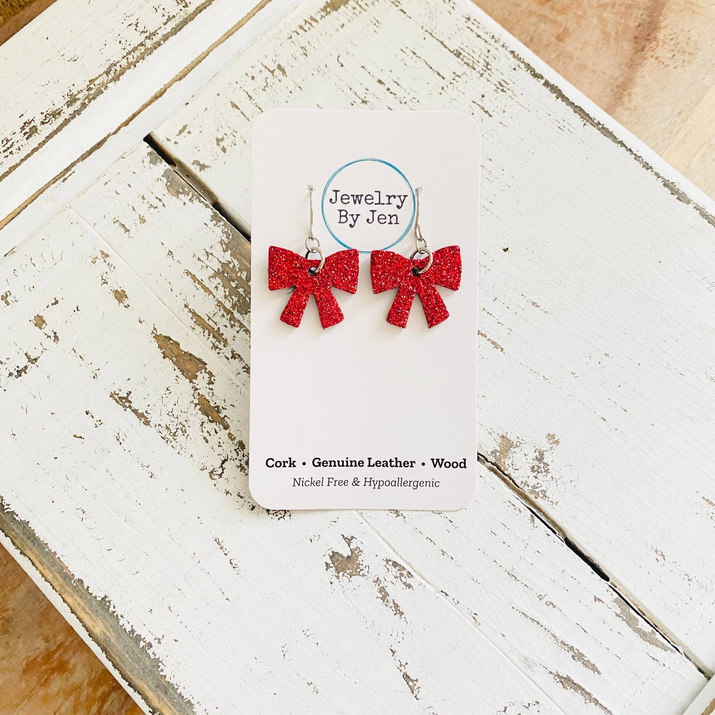 Doorbuster Bow Earrings: Red Fine Glitter