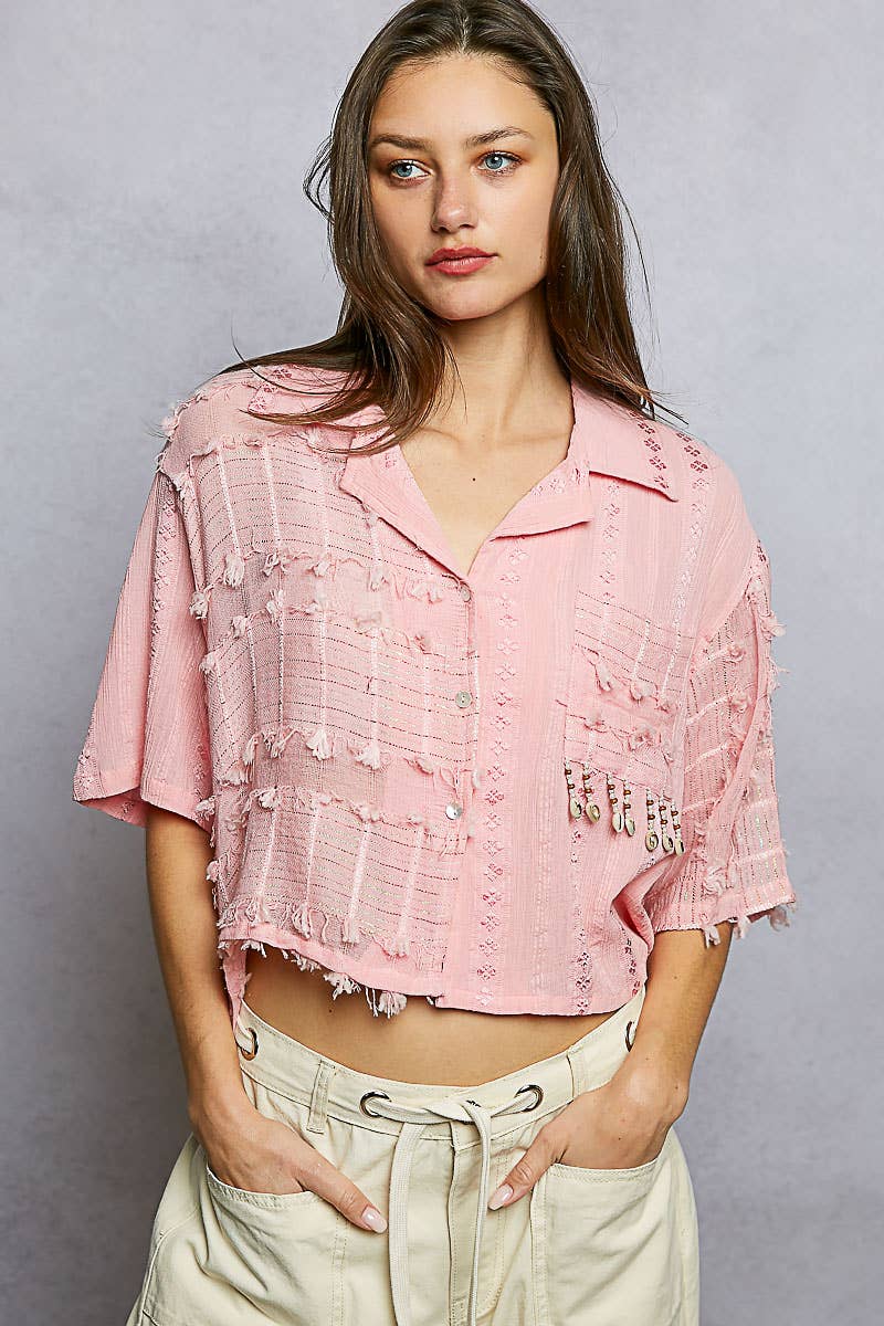 POL Boho Woven Shell Beads Top