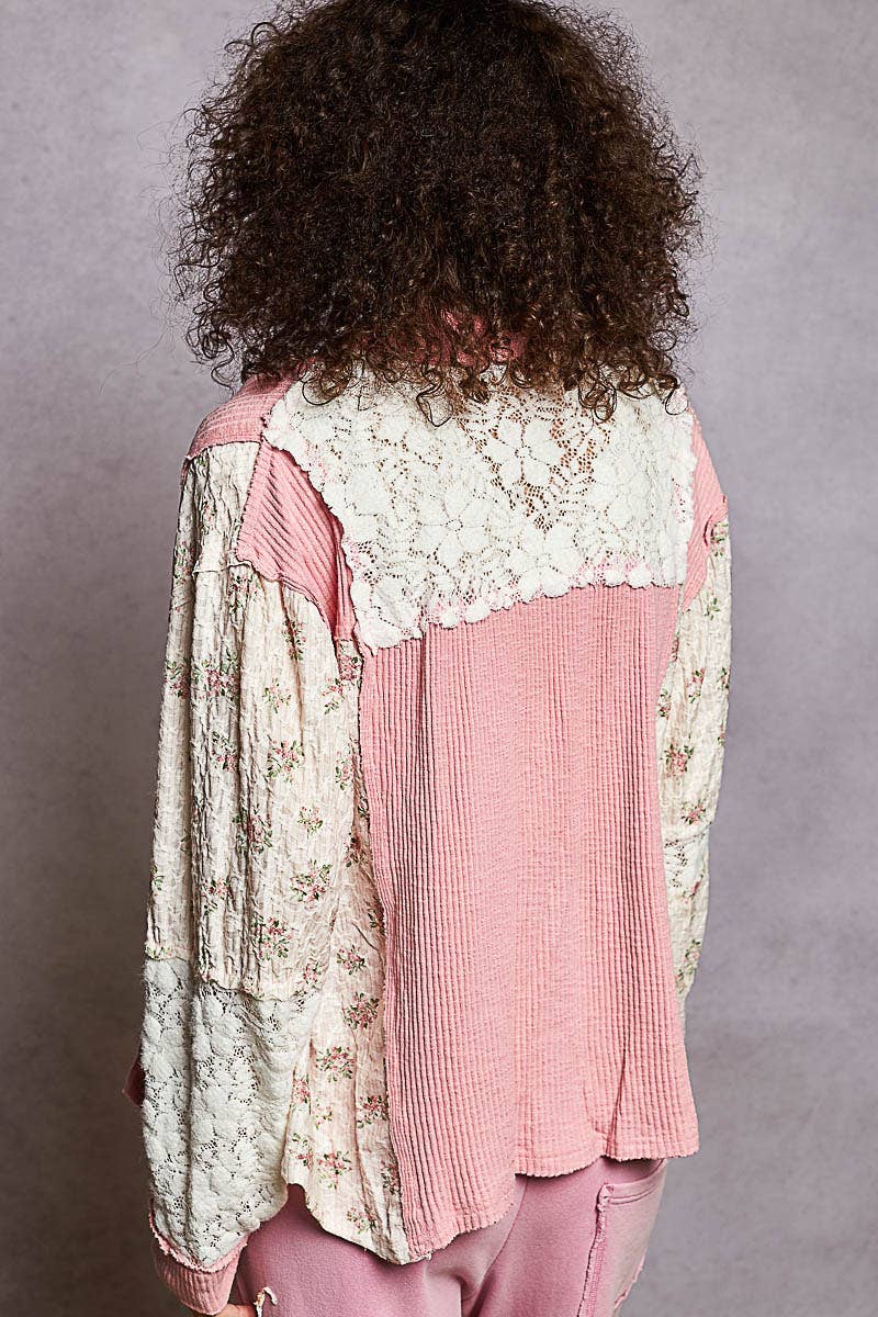 Oversized floral contrast front pockets shirt SALE