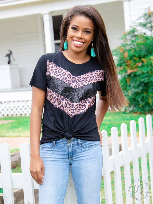 Love Me Wild, Black Sequin and Leopard top