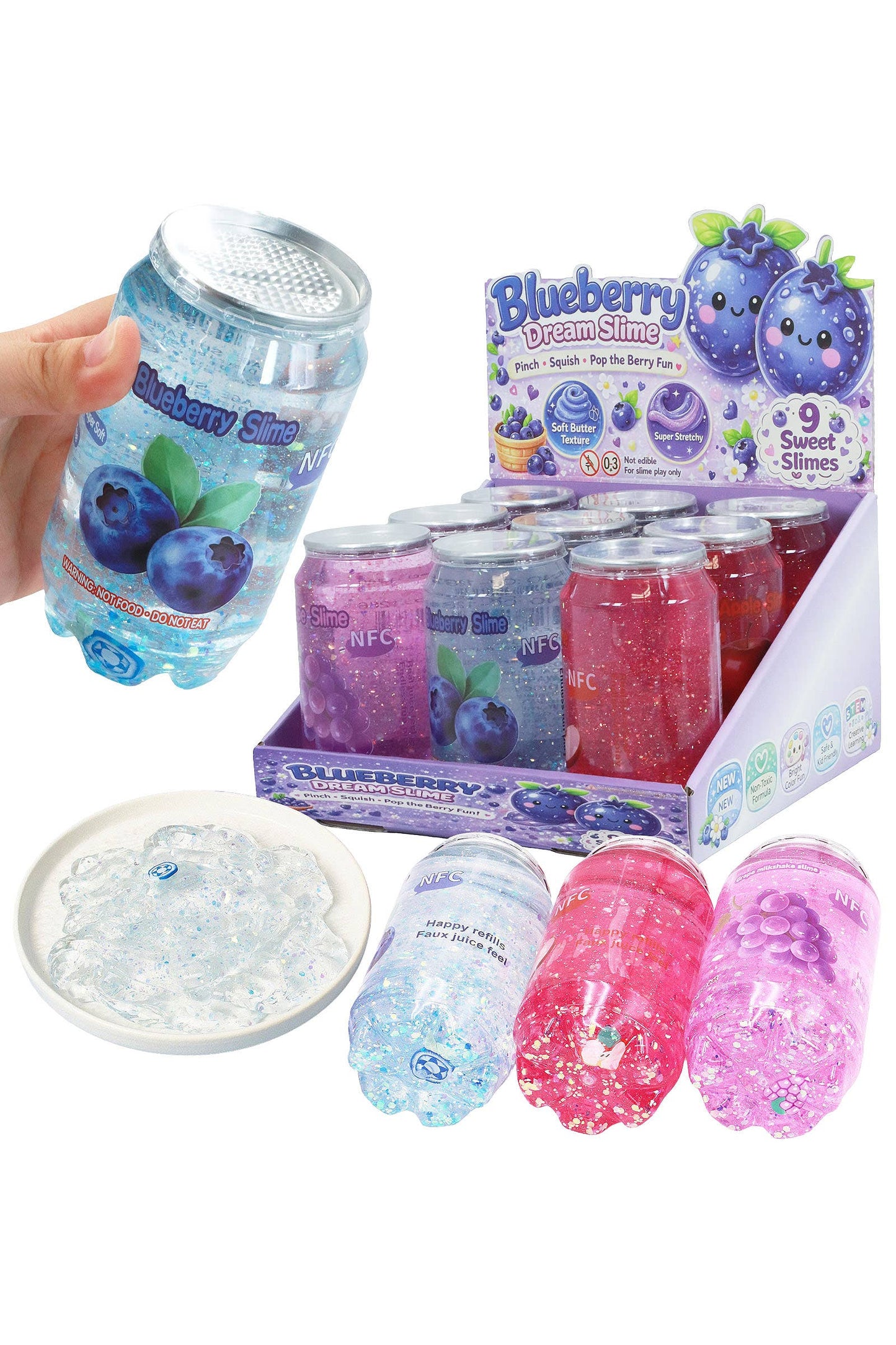 Sparkling Berry Apple Fruit Variety Soda Can Glitter Slime