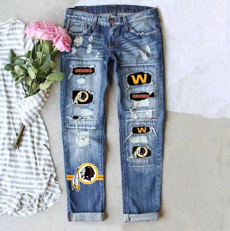 Women’s Game Day Ripped Straight Leg Jeans Casual Denim