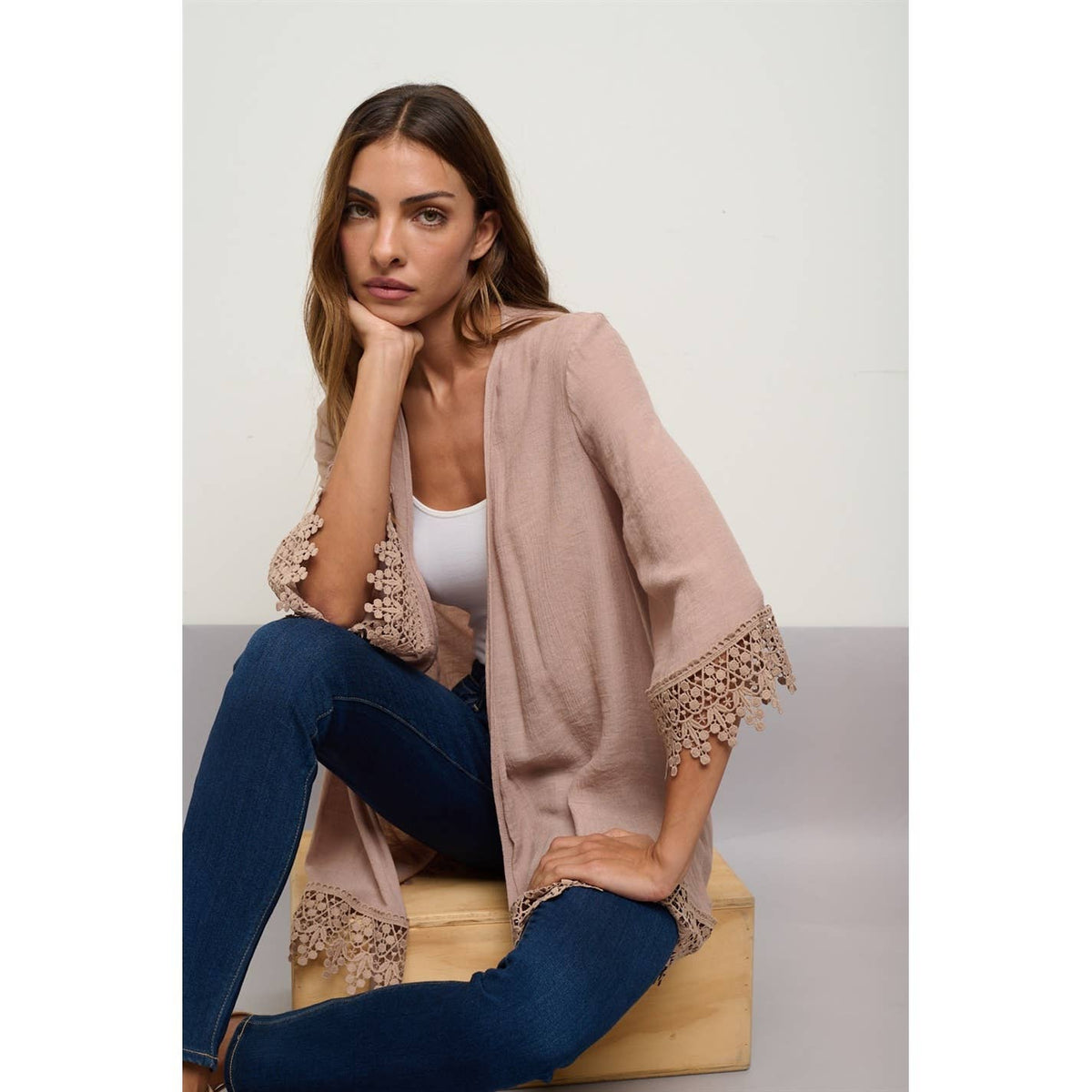 CROCHET LACE OPEN FRONT KIMONO