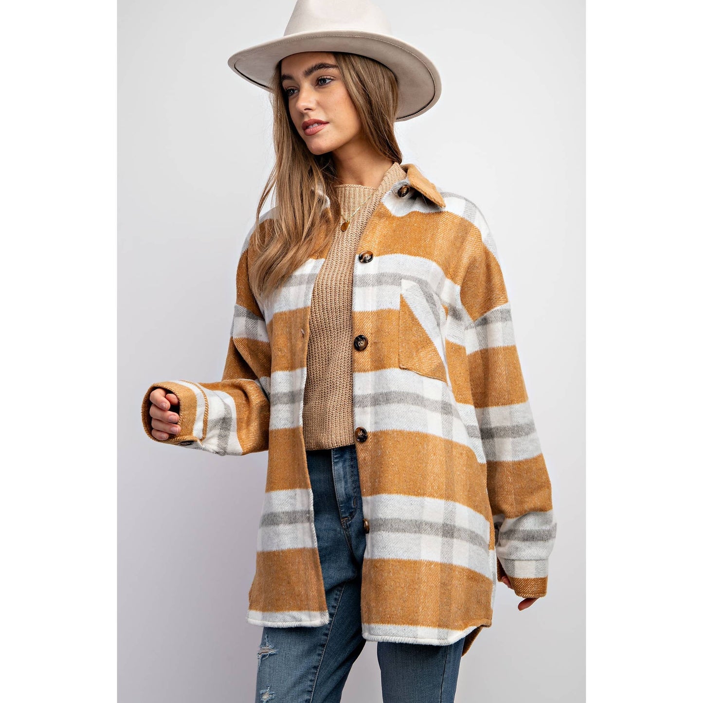 MUSTARD PLAID SHACKET