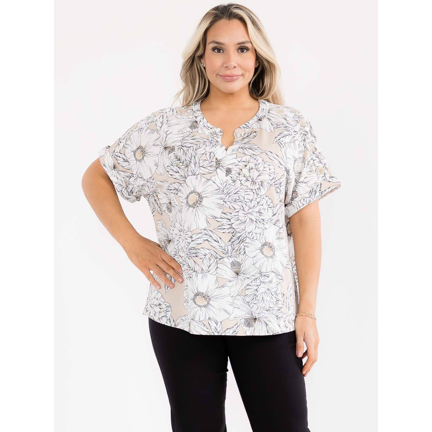 PLUS MOSS CREPE BUTTON SHOULDER DOLMAN