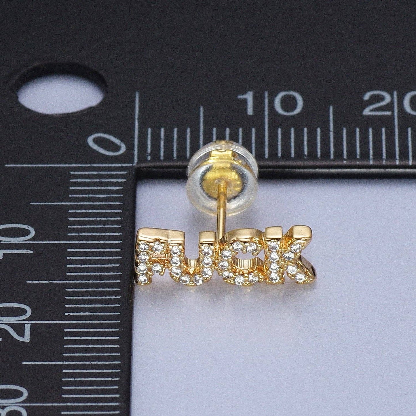 Dainty 16K Gold Filled "FUCK" CZ Stud Earrings