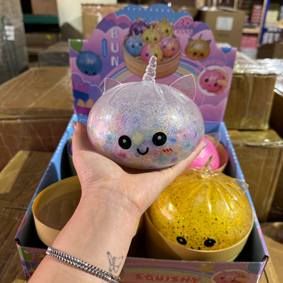 JUMBO Glitter Orby Unicorn Dumpling Squishy 15cm 4pc | BR006