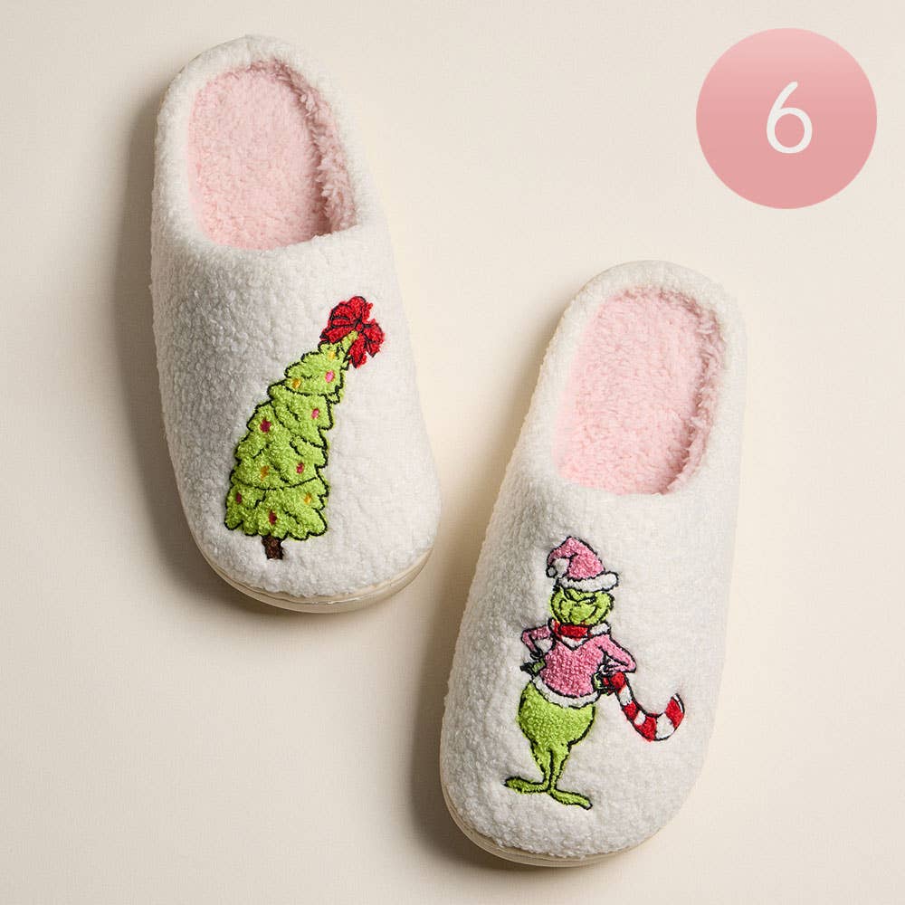 Grinch Christmas Embroidery Slippers