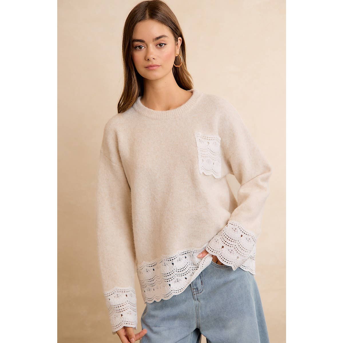 NEW WOMEN CROCHET N LACE BIBI SWEATER