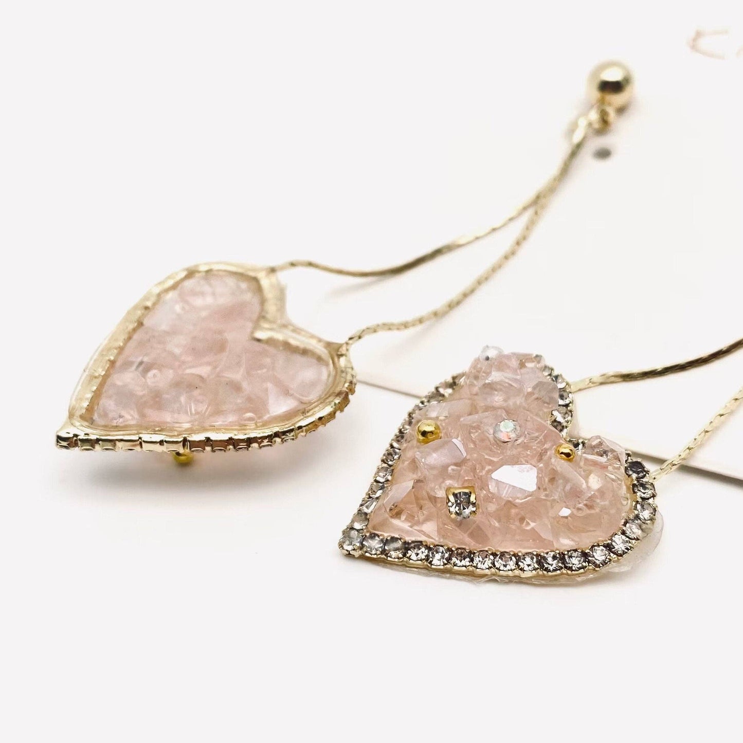 Pink Crystal Zircon Heart Pendant Earrings