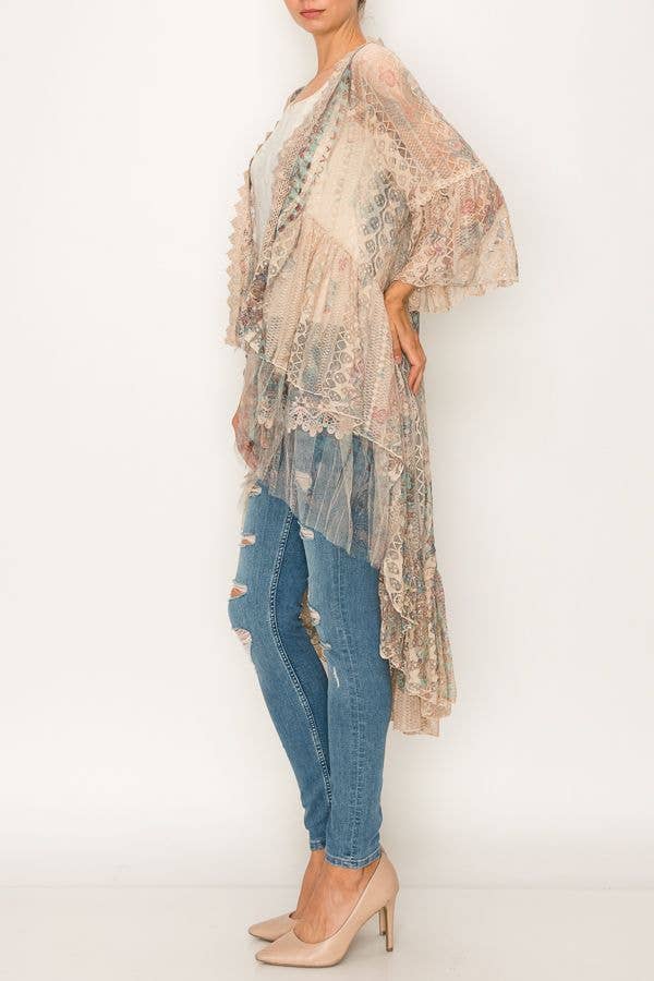 Ethereal Lace Tiered High-Low Kimono