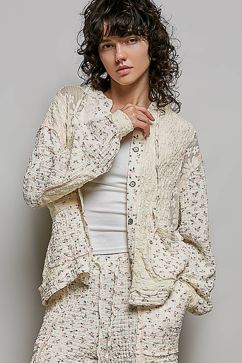 POL Balloon Sleeves Lace Floral Hoodie SALE