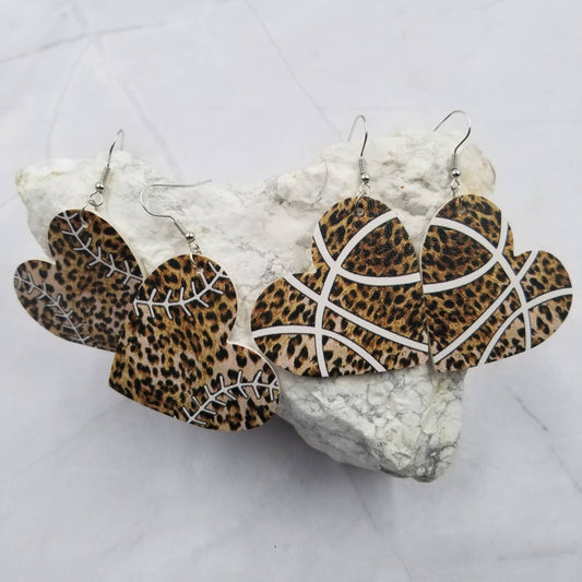Sports Leopard Heart Leather Earrings