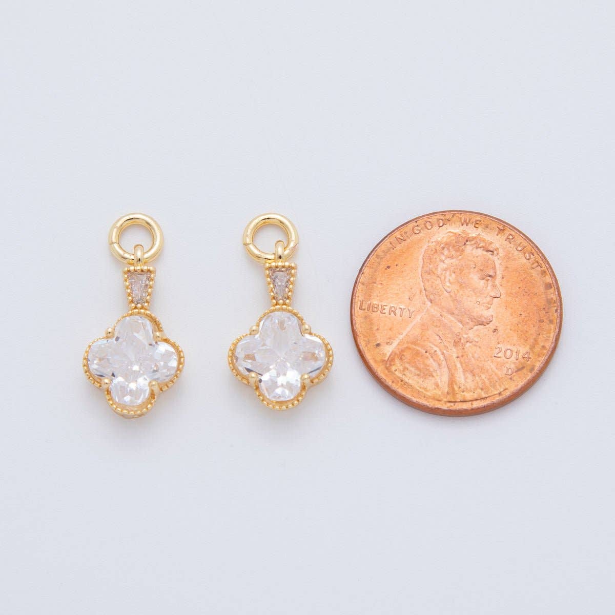 18K Gold Filled Clear CZ Quatrefoil Baguette Charm