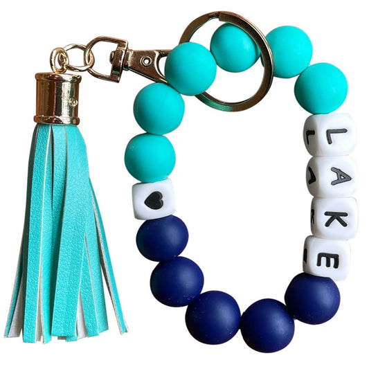 Silicone Beaded Bracelet Keychain - Lake