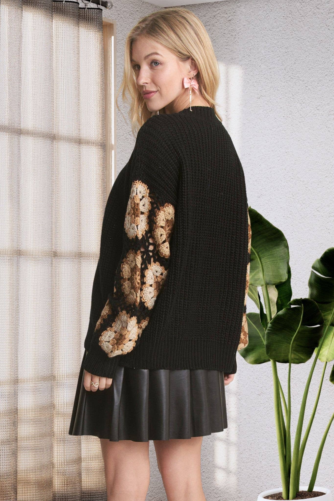 CROCHET SLEEVE SWEATER CARDIGAN