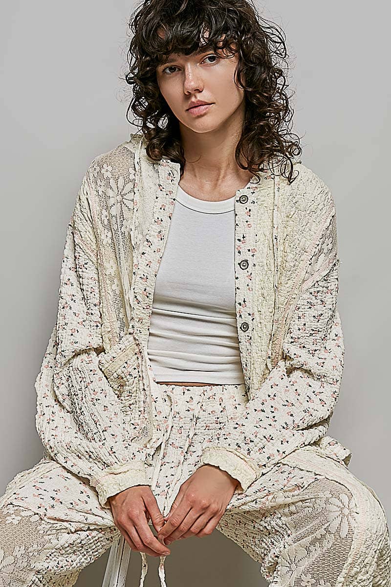 POL Balloon Sleeves Lace Floral Hoodie SALE