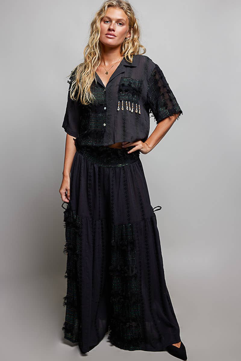 POL Boho Woven Shell Beads Top