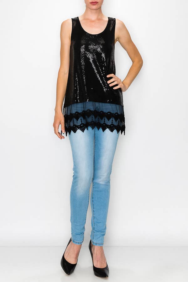 SPARKLY TANK LACE LAYER BLACK