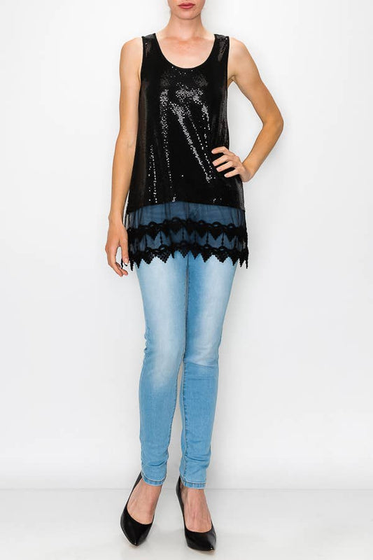 SPARKLY TANK LACE LAYER BLACK