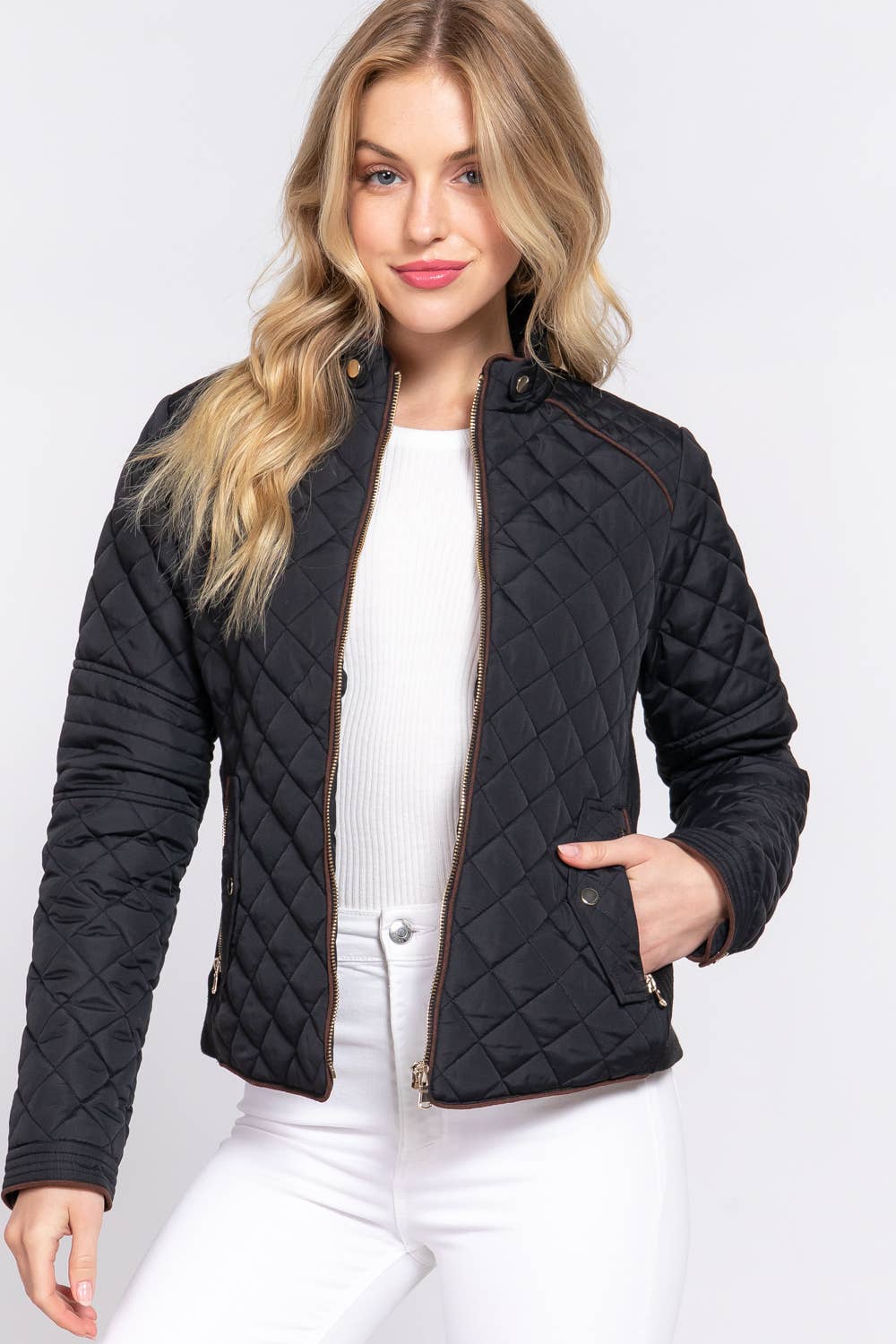 Suede Piping Rib Quilted Padding Jacket / Vest