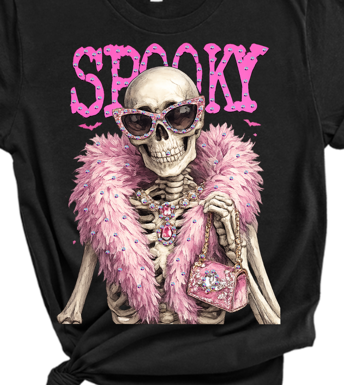 Spooky Skeleton Blingy Rhinestone Graphic Tee