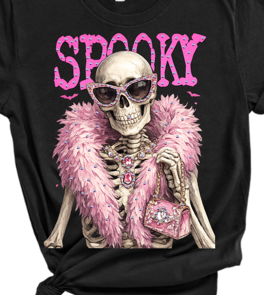 Spooky Skeleton Blingy Rhinestone Graphic Tee