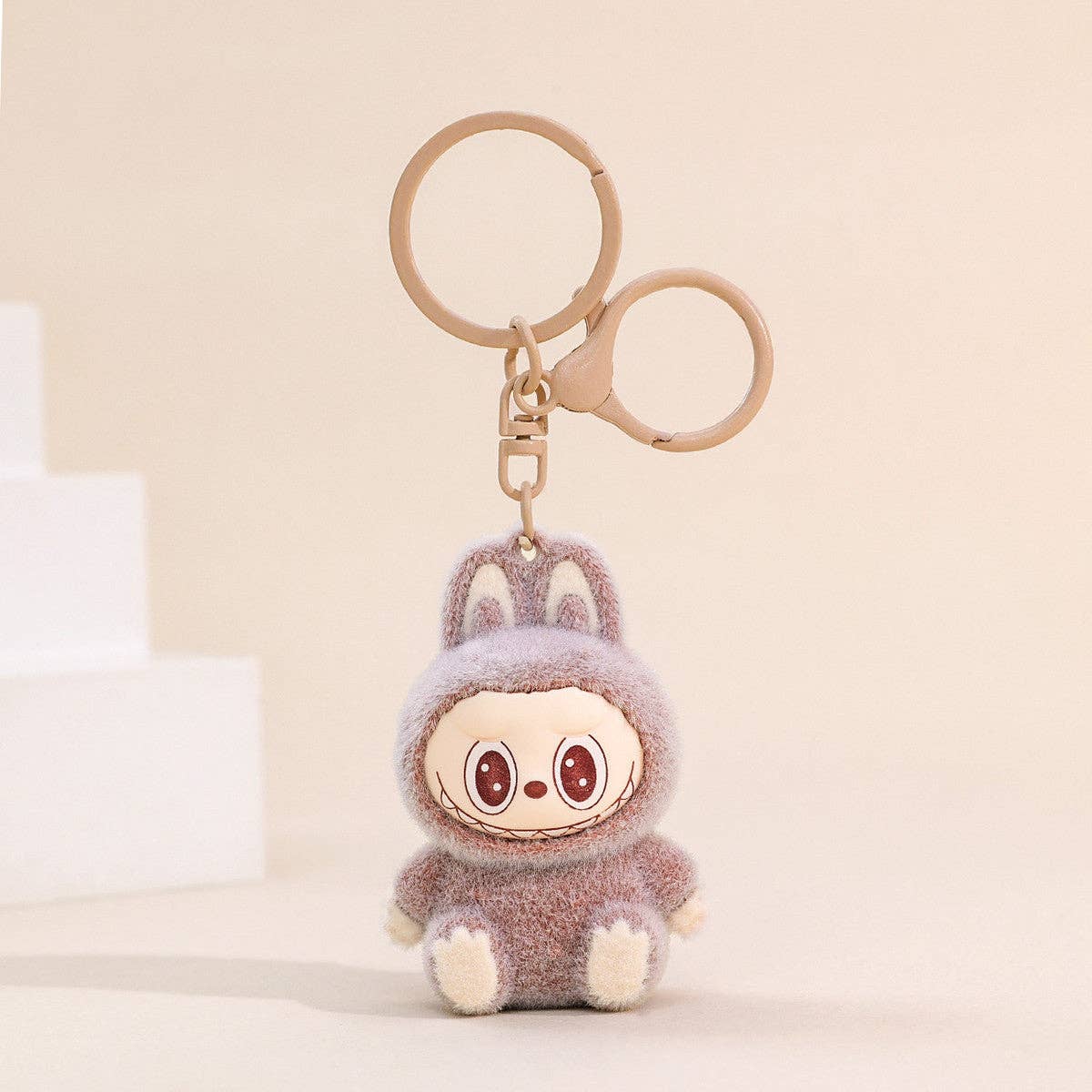 Flocking cute monster keychain pendant school gift: Pink