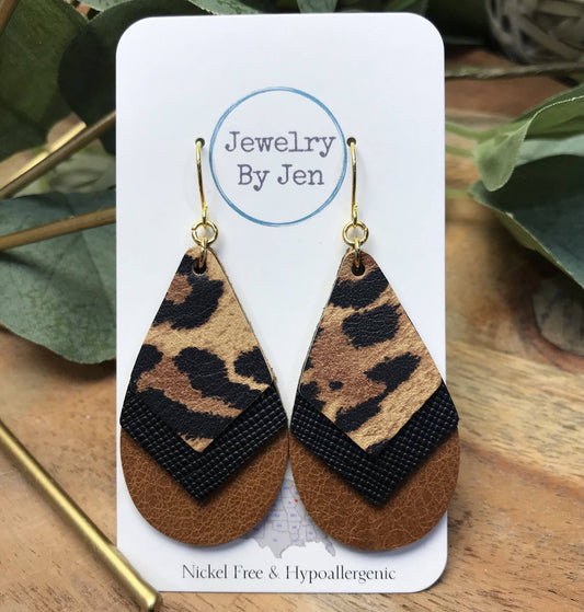 Triple Stacked Teardrop: Cheetah, Black & Cognac