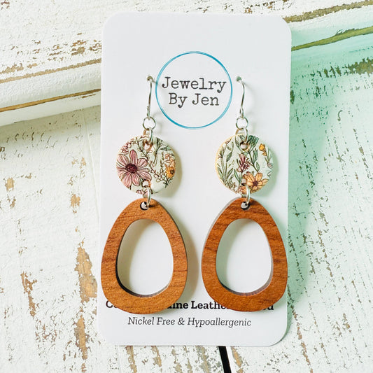 Wood Oblong & Calming Meadow Earrings