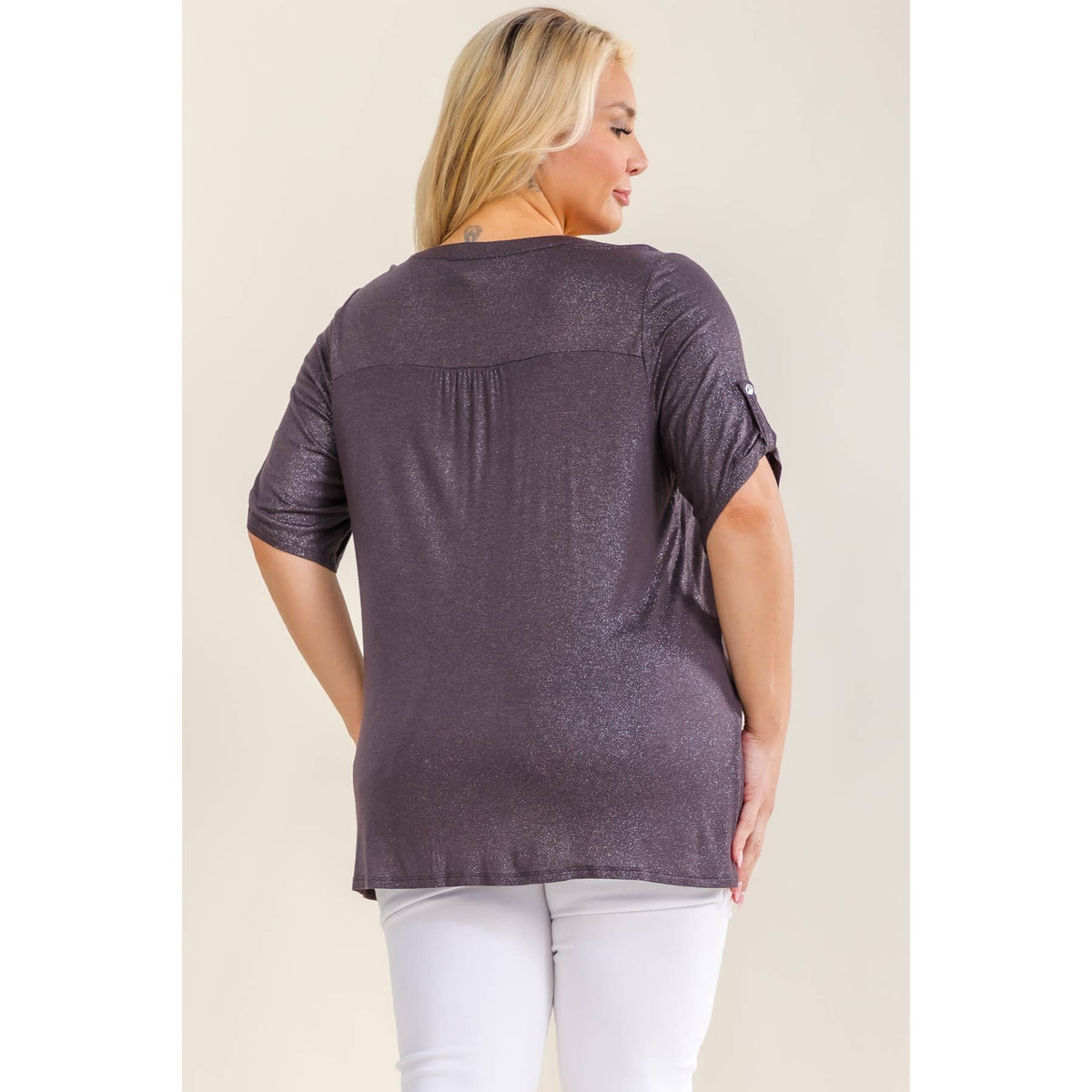 PLUS BUTTON FRONT GLITTER SHIRT