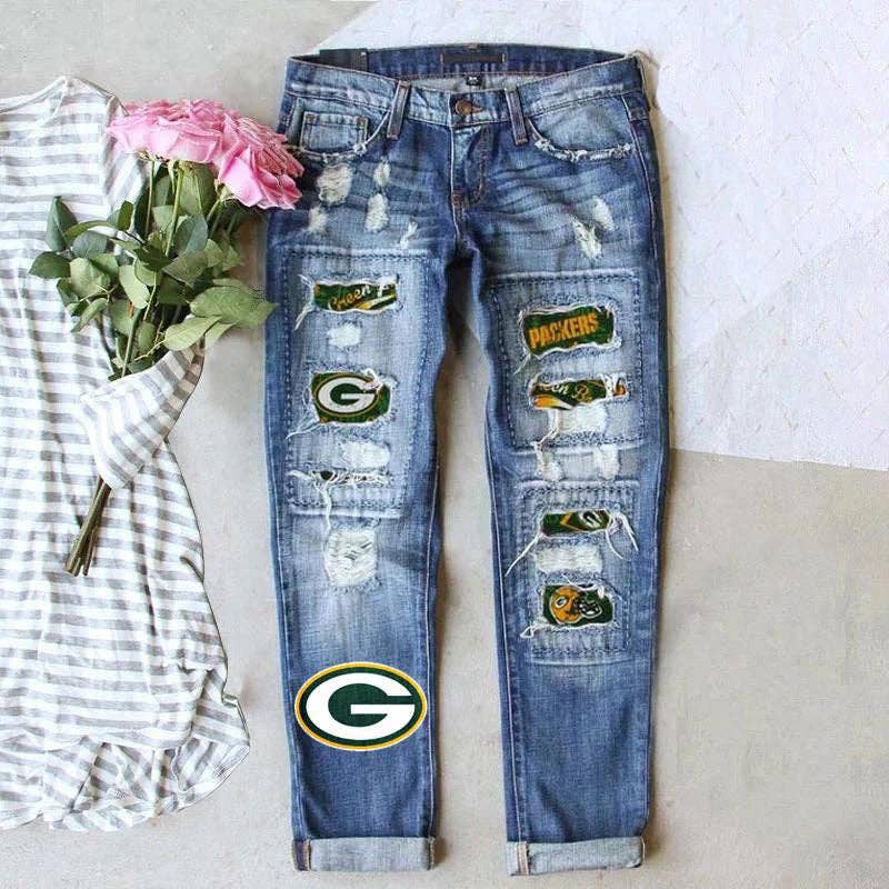 Women’s Distressed Straight Leg Washed Game Day Jeans