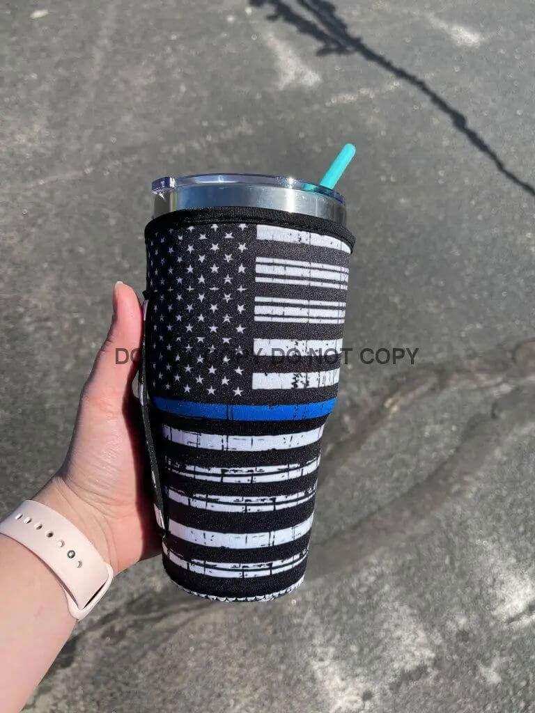 20 OZ Blue Line Insulated Cup Cozy Sip Sleeve Fits 20-32 OZ Cups