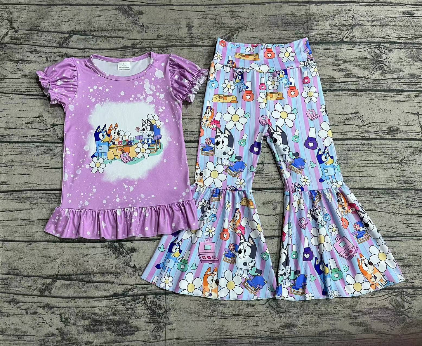 Baby Girls Lavender Family Dog Shirts Tops Bell Pants Clothe