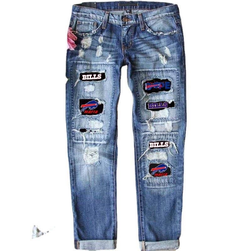 Game Day Trendy Distressed Straight Leg Washed Denim Jeans