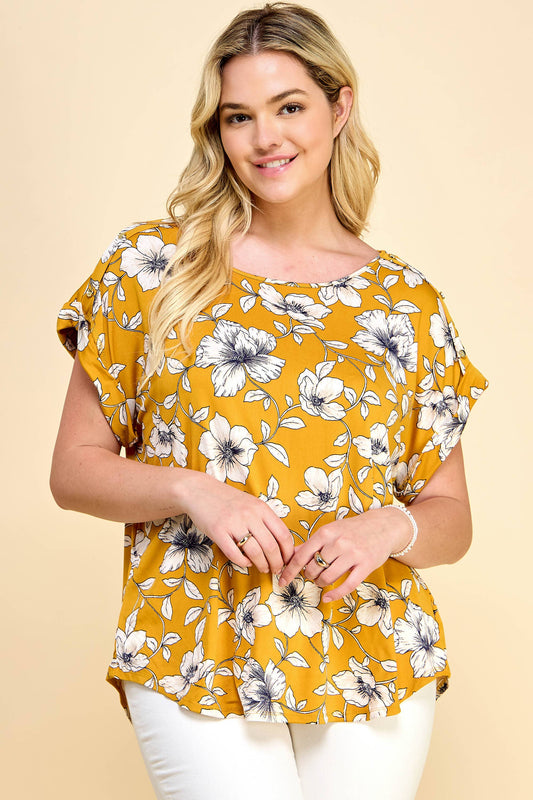 PLUS SIZE SHORT SLEEVE DOLMAN YELLOW BLOUSE