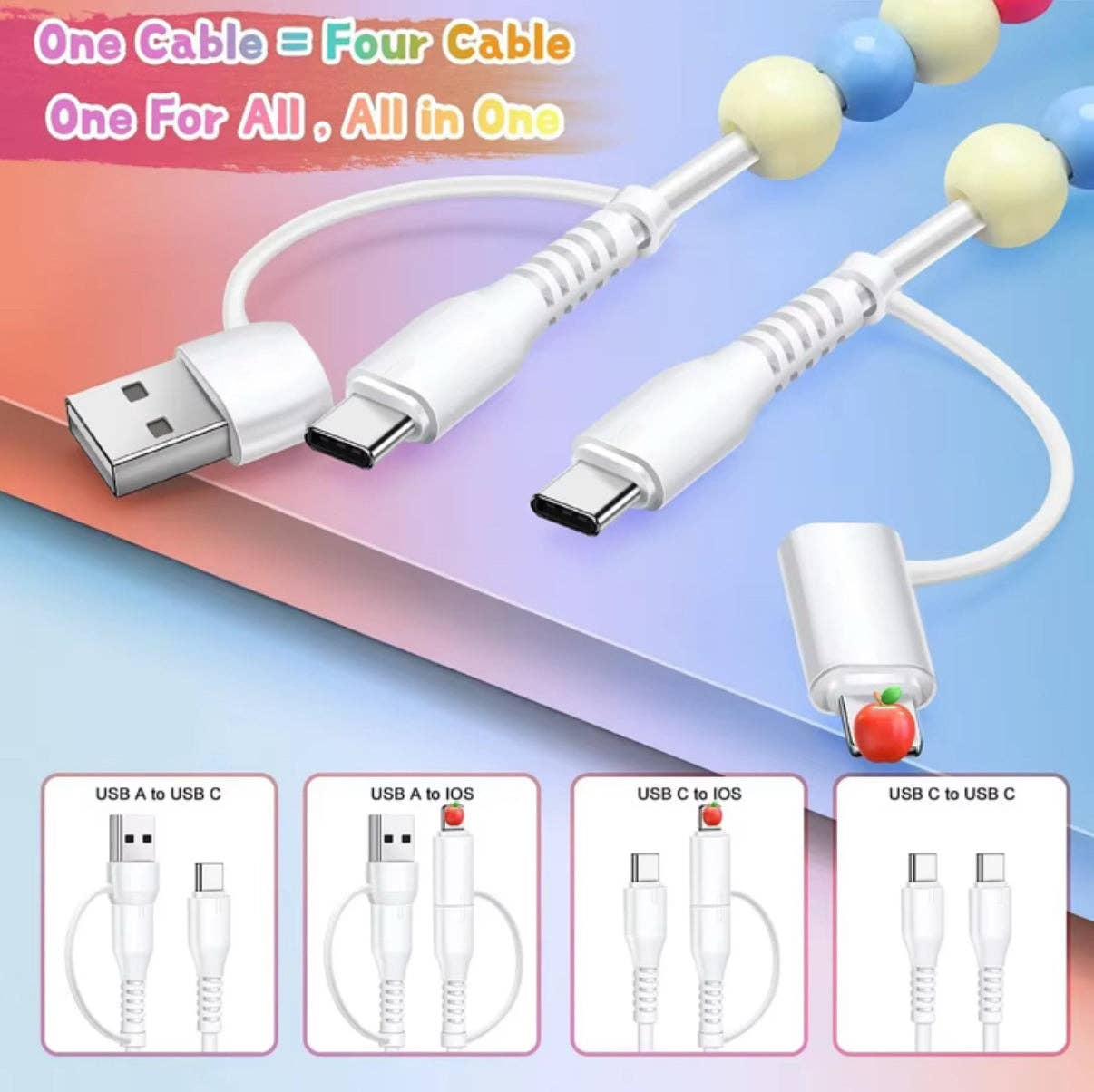Pink & White Bow Pearl Beaded 4-in-1 Charger