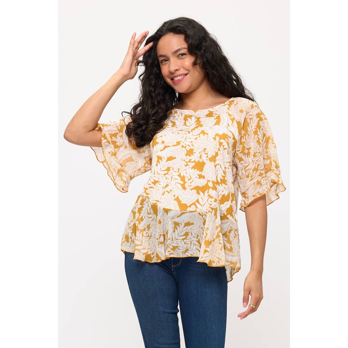 FLORAL PEPLUM ANGEL SLEEVE