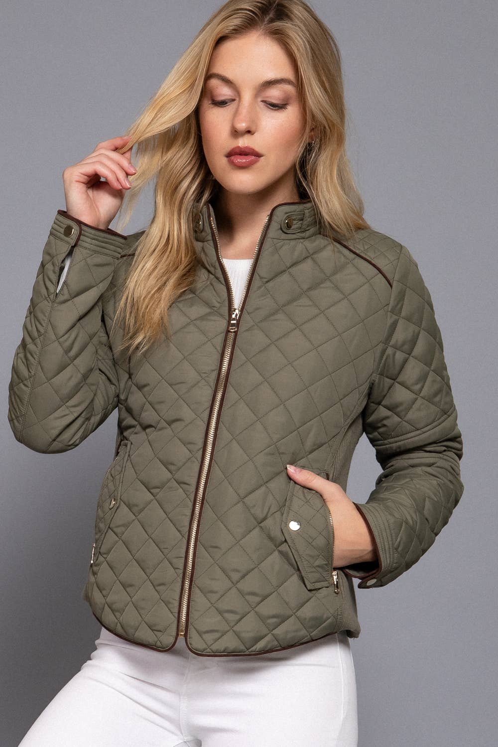 Suede Piping Rib Quilted Padding Jacket / Vest