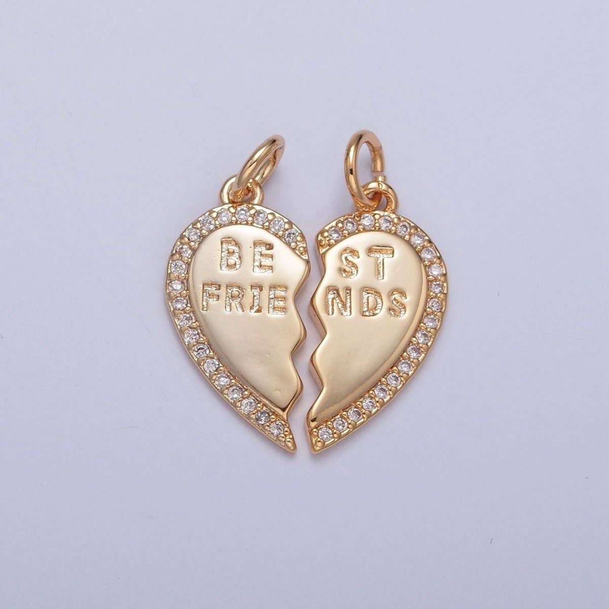 16K Gold Filled Best Friends Micro Paved Cubic Zirconia Breakable Heart Charm Set For Jewelry Making