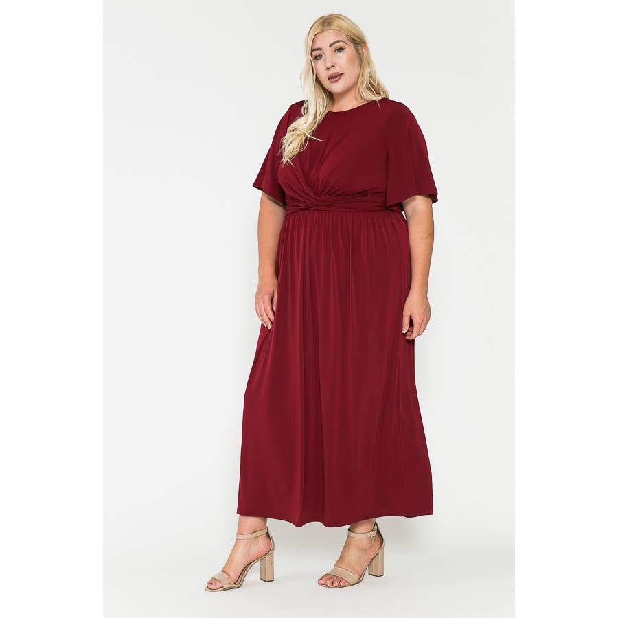 Burgundy Short Sleeve Maxi Dress