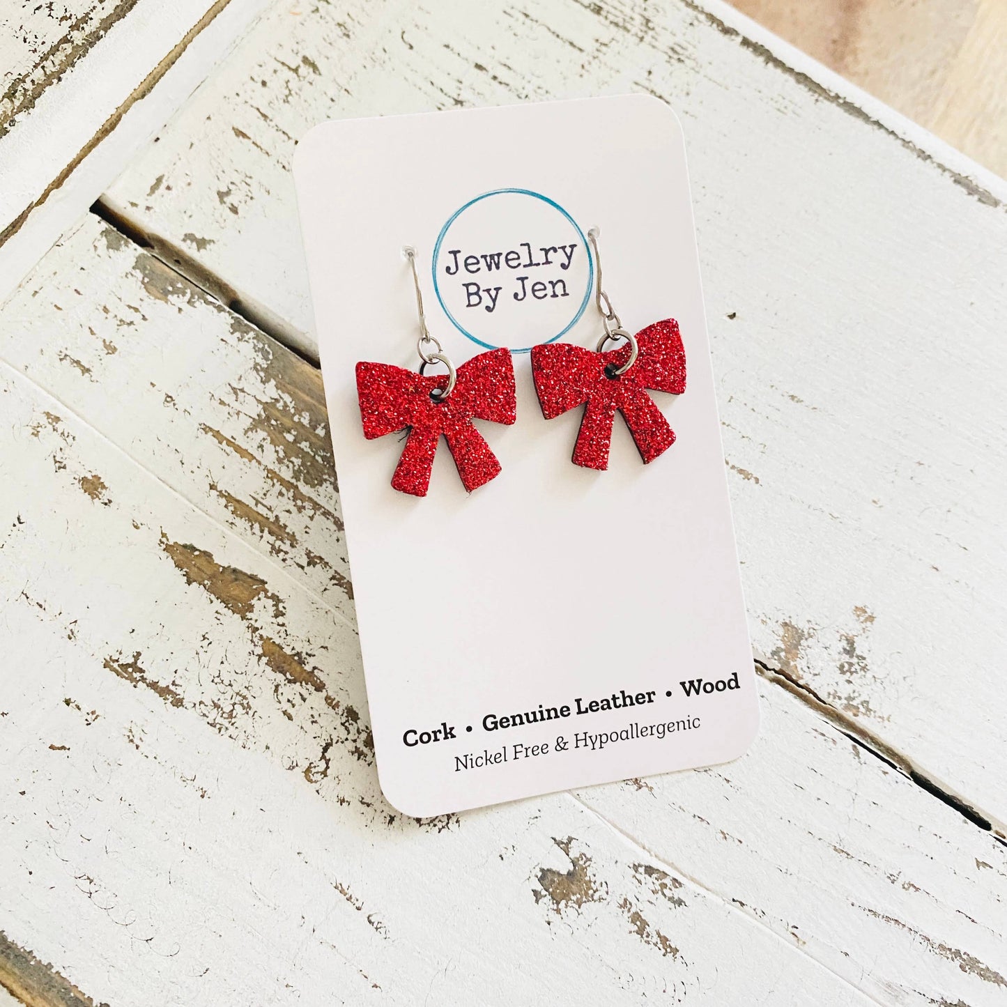 Doorbuster Bow Earrings: Red Fine Glitter