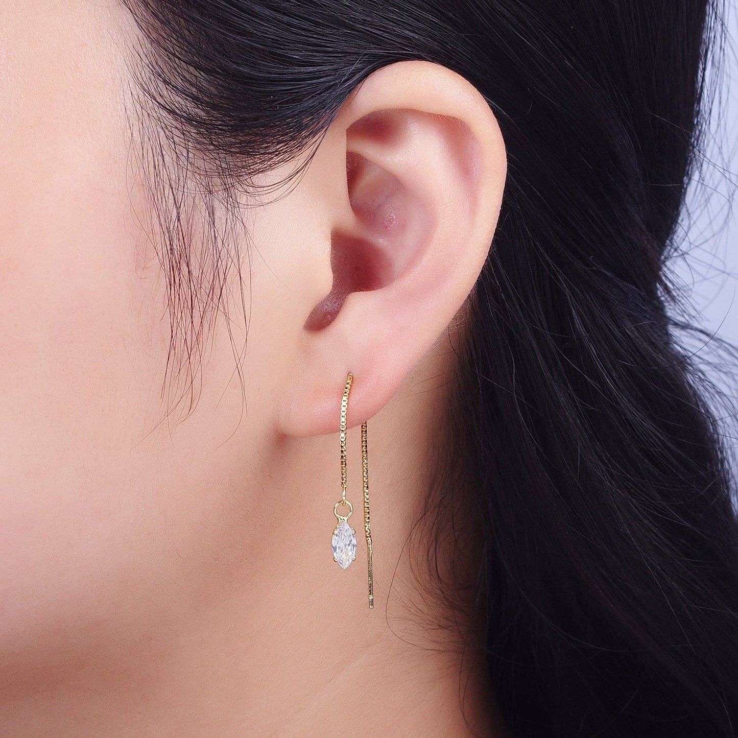 Doorbuster Gold CZ  Chain Threader Earrings