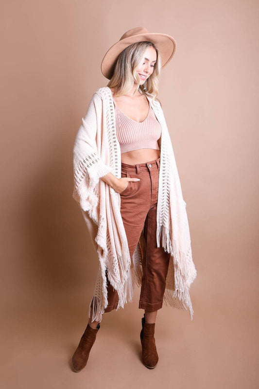 Open Frayed Border Bohemian Ruana