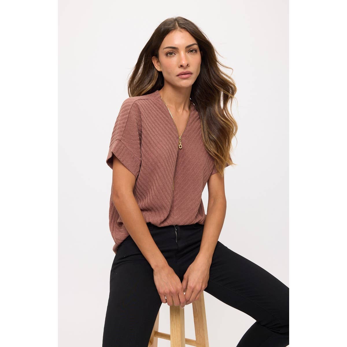 MIRU RIB O-RING PULLY ZIPPER SWEATER DOLMAN