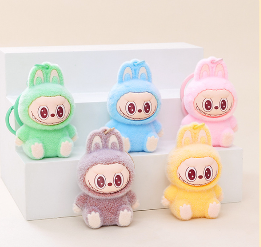 Flocking cute monster keychain labubu pendant school gift