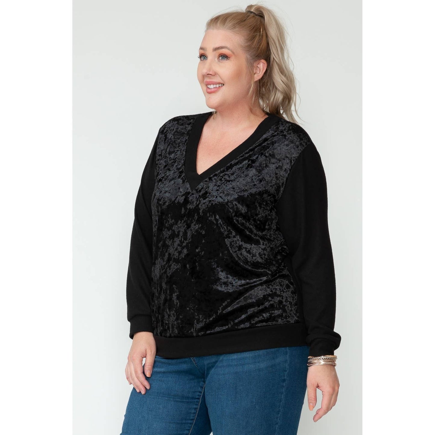 Plus Size Holiday Velour Long Sleeve Top